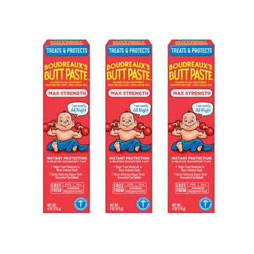 Boudreaux'S Butt Paste Maximum Strength Diaper Rash Cream, Ointment For Baby, 4 Oz. Tube, (Pack Of 3)