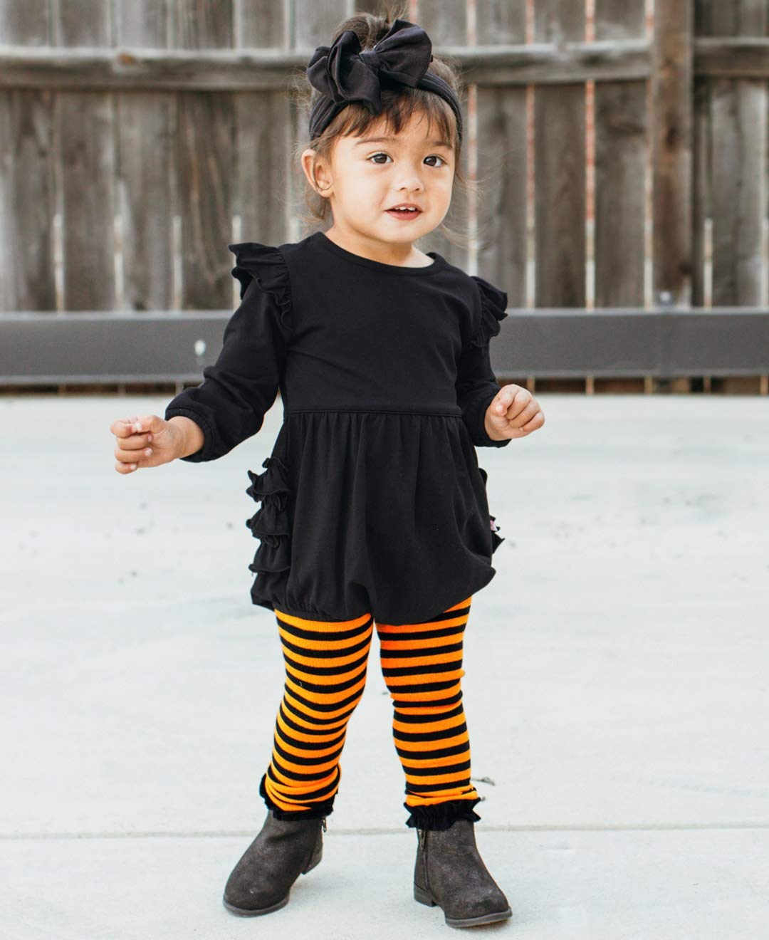 Rufflebutts Girls Footless Ruffle Tights - Orange/Black Stripe - 6-12M