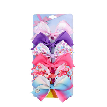 [6Pcs/Set] 4.7 Inch Cute Mermaid Unicorn Rainbow Colorful Hair Bows Clips Grosgrain Ribbon Alligator Accessories For Girls (Mode