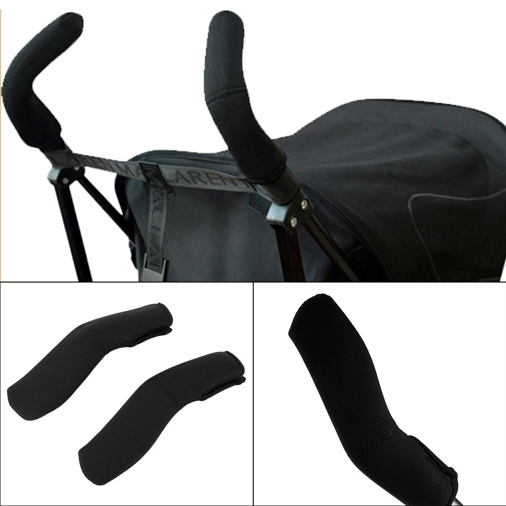 Haosie Toddler Stroller Handle Cover, 1Pair Black Neoprene Kids Replacement Pushchair Handle Cover Elastic Dust Proof Protector