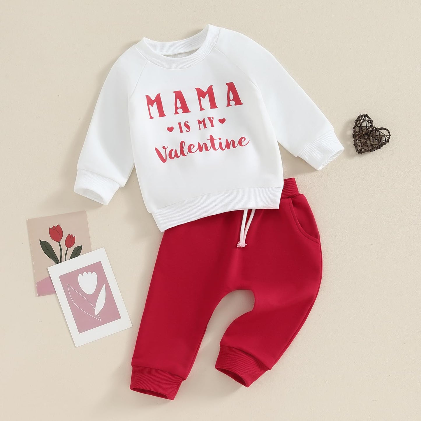 Valentine'S Day Infant Baby Girl Boy Outfit Clothes Letter Sweatshirt Top Elastic Waist Pants Set Fall Spring (White, 6-9 Months