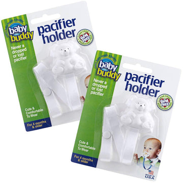 Baby Buddy Pacifier Clip Holder, Newborn Essential with Universal Fit for all Binky and Teether Brands, Ages 4+ Months, White, 2