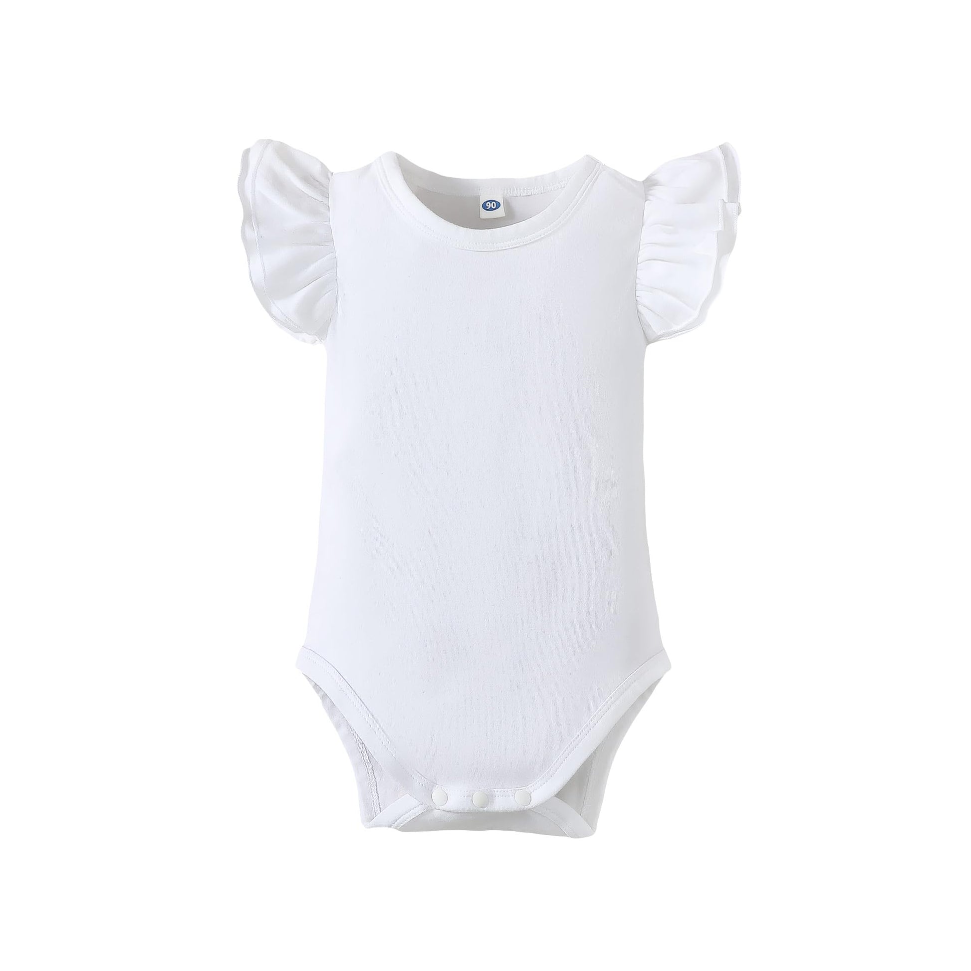 Lysmuch Baby Girls Ruffle Short Sleeve Bodysuit Infant Solid Onesie Casual Plain Blouse Top Romper (White, 6-12 Months)