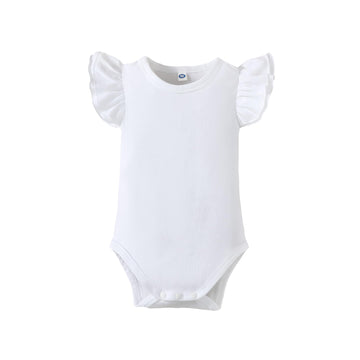 Lysmuch Baby Girls Ruffle Short Sleeve Bodysuit Infant Solid Onesie Casual Plain Blouse Top Romper (White, 18-24 Months)