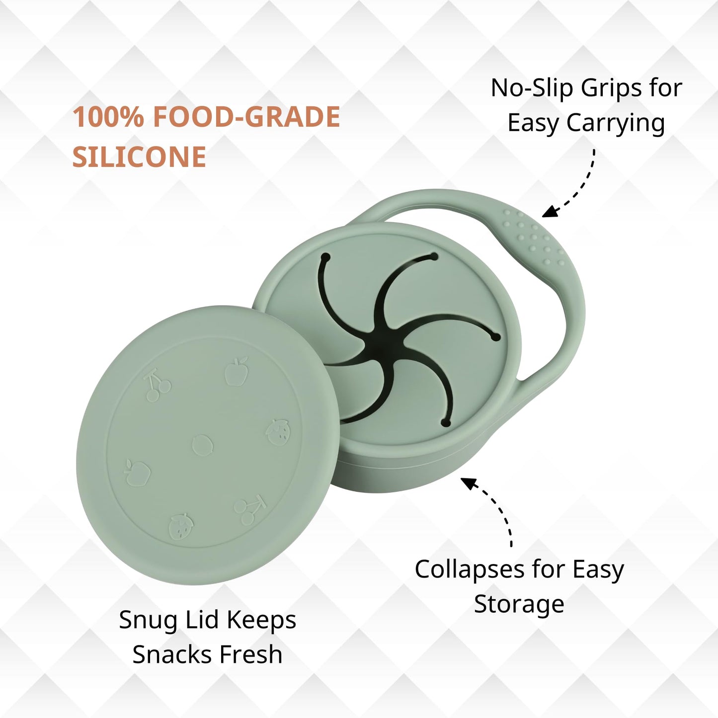 Nothomme Snack Containers, Silicone Snack Cups For 6-12 Months Toddlers - Pack Of 2 Food Grade Silicone Snack Cups With Grip Han