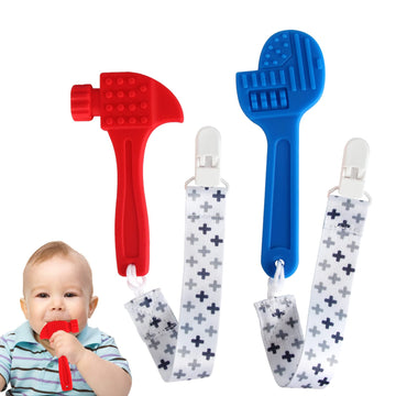 Fu Store Soft Silicone Teething Toys for Toddlers Infant Tools Shape Baby Teethers Relief Soothe Babies Gums Set (2 Pack Hammer 