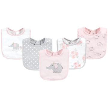 Hudson Baby Unisex Baby Cotton Bibs, Pink Gray Elephant, One Size