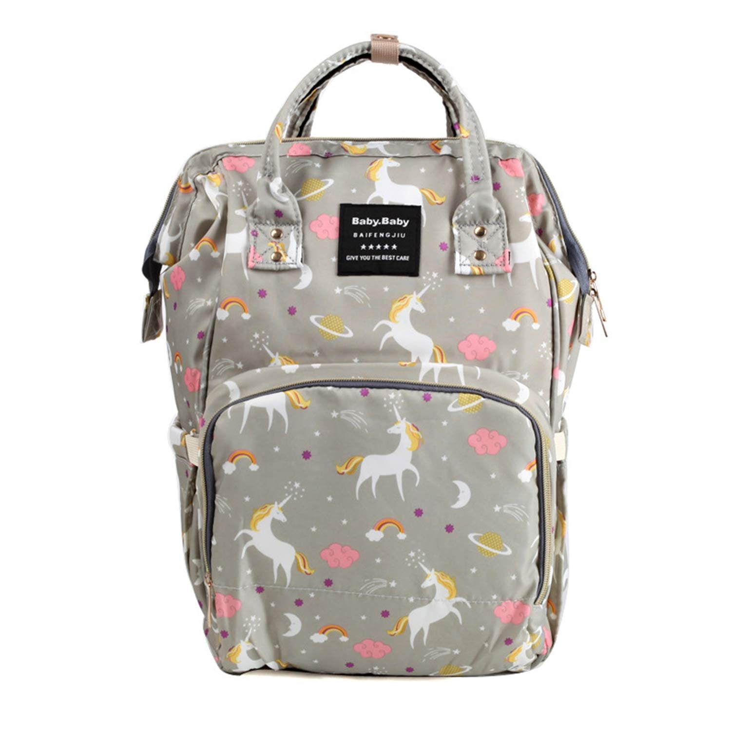 House Of Quirk Baby Diaper Bag Maternity Backpack (Grey Unicorn)