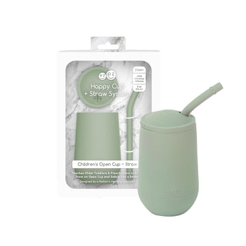 Ezpz Happy Cup + Straw System - 24 Months+ (Sage) - 100% Silicone Cup + Straw For Older Toddler + Preschoolers