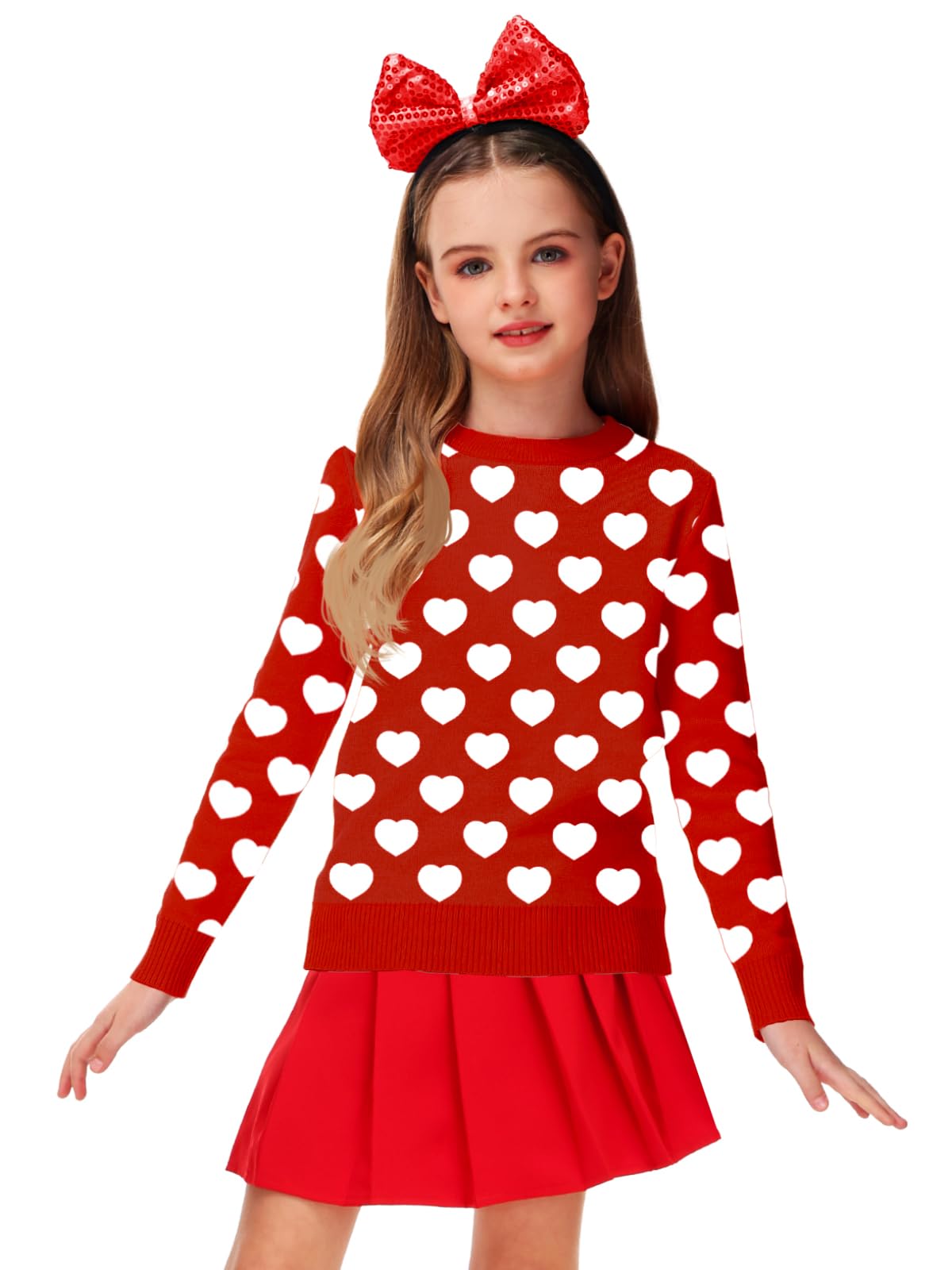 Toddler Girls Valentines Sweaters Kids Love Long Sleeve Sweatshirt White Hearts Outfit Tops Red 3-4 Years