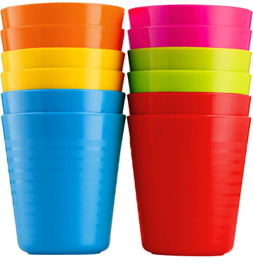 Plaskidy Kids Cups Set Of 12 Plastic Toddler Cups 8 Ounce Children Drinking Cups Tumblers - Reusable Dishwasher Safe Bpa Free Cu