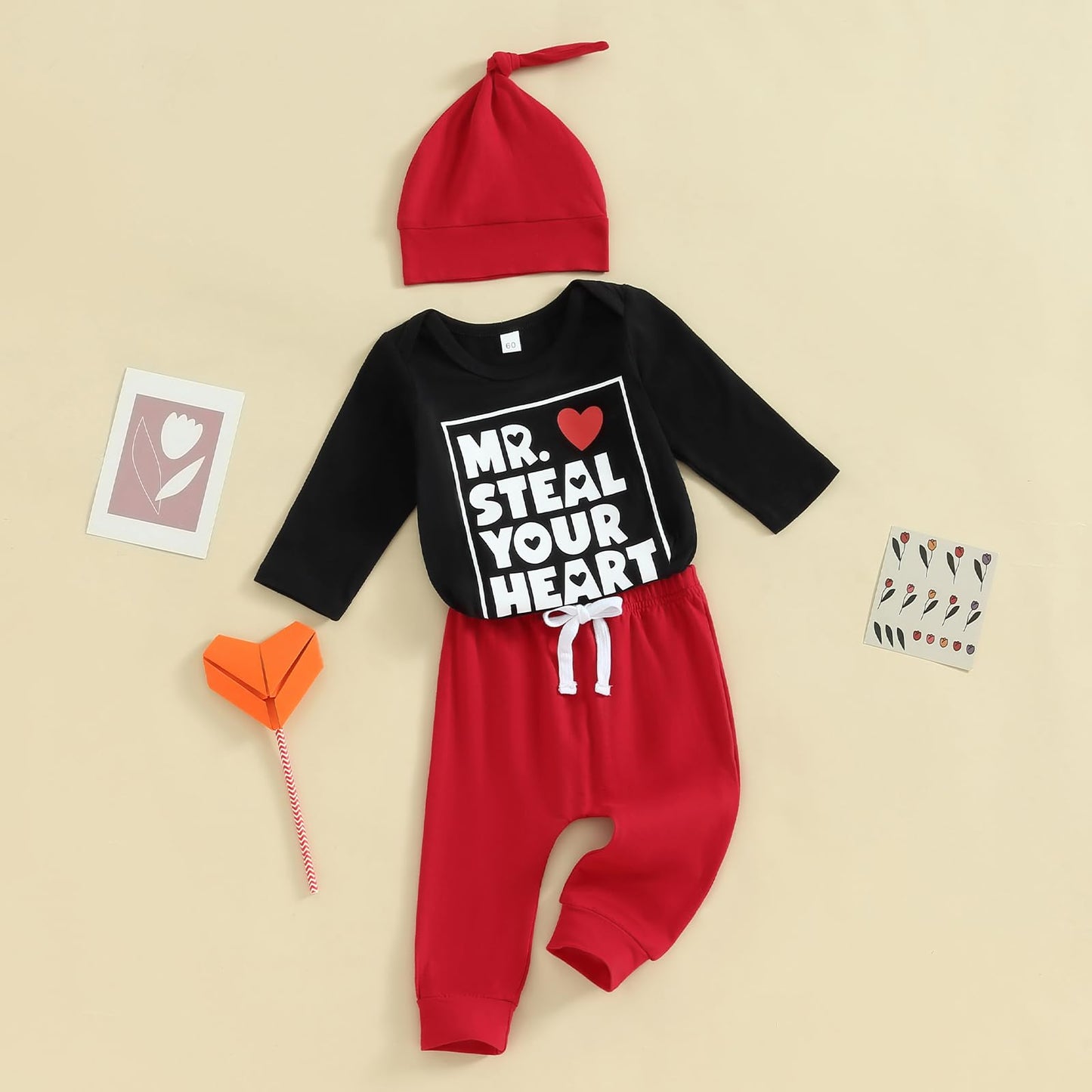 Baby Boy Valentines Day Outfit Long Sleeve Romper Onesie Jogger Pants Set My First Valentines Day Baby Boy Outfit(C-Black,6-12 M