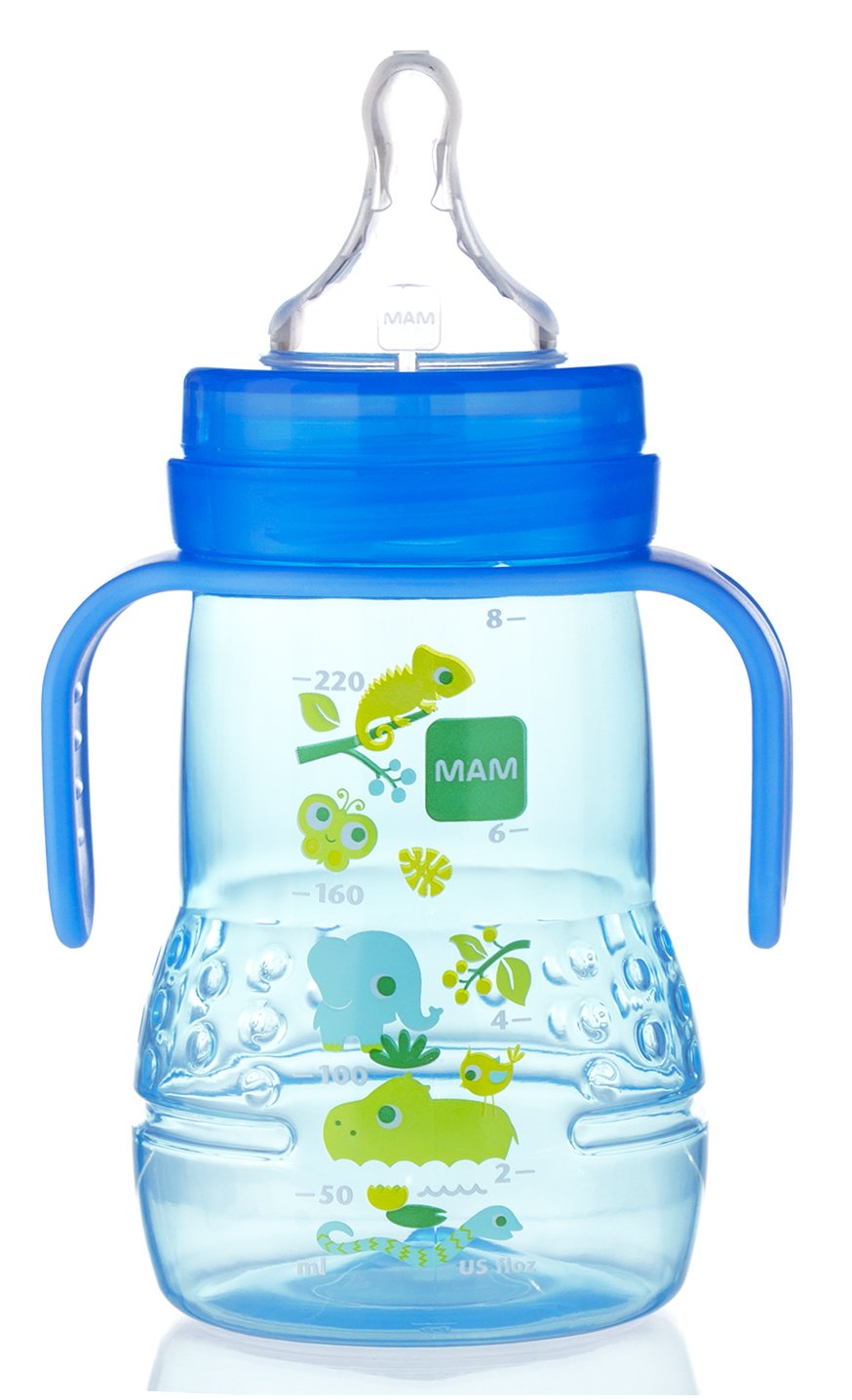 Mam Plastic Trainer Cup (1 Count), Trainer Drinking Cup With Extra-Soft Spout, Spill-Free Nipple, And Non-Slip Handles, For Boys