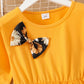 Axumity Kid Girl Clothes Ruffled Long-Sleeve High Low Top With Bowknot + Sunflower Print Pants 2-Piece Winter Spring Girl Outfit