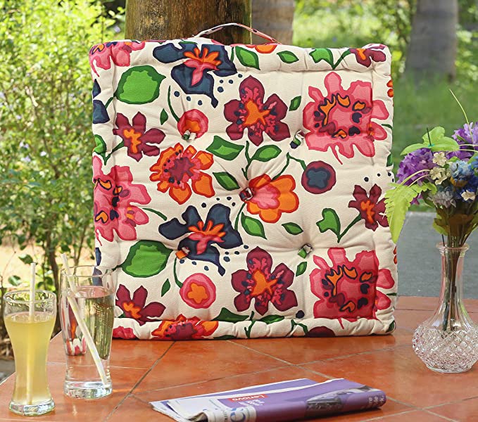 HOME COLORS.IN Soft Cotton Large Box Floral Floor Cushion Filler (50x50x10 cm, Multicolour)