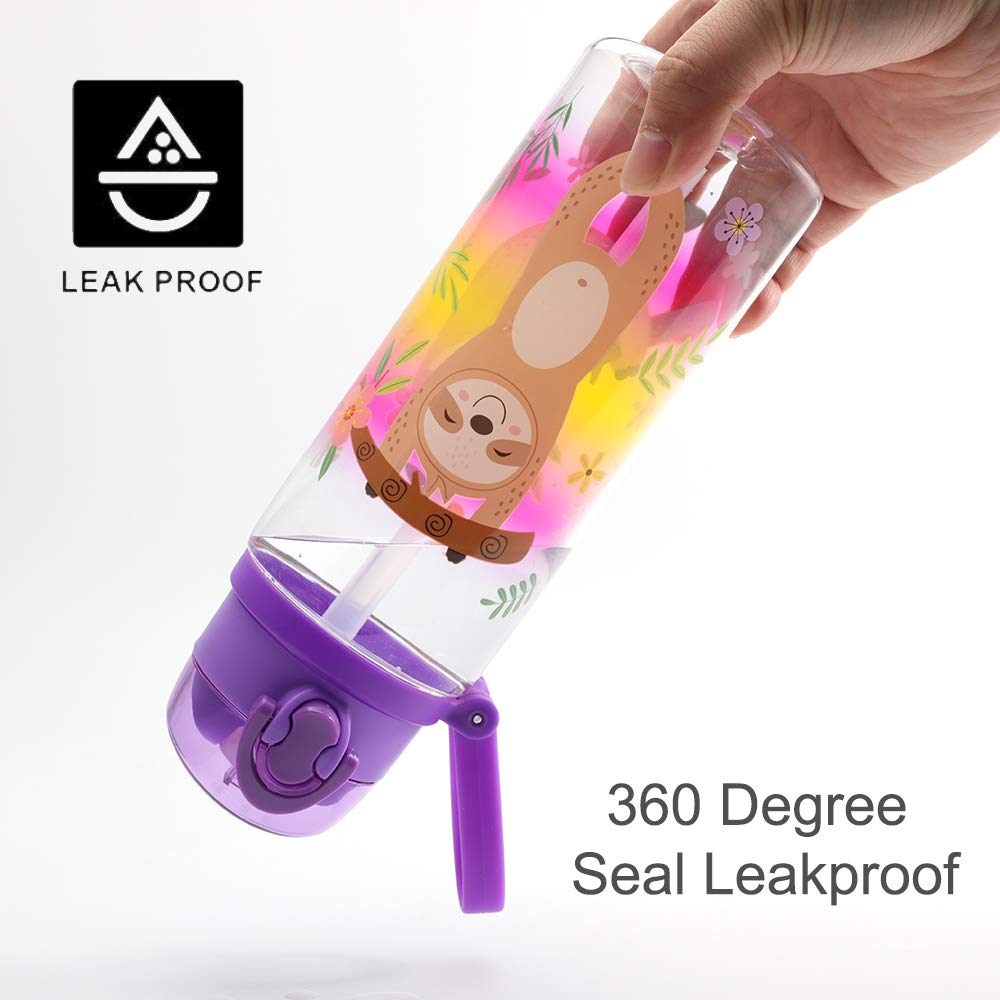 Home Tune Cute Water Bottle For School Kids Girls Boys, Bpa Free & Leak Proof & Easy Clean, 24Oz / 700Ml - Sloth