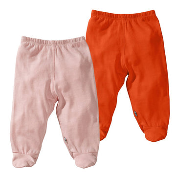 Babysoy Organic Baby Infant Footed Pants, Pants With Feet Pack Of 2S (0-3 Months, Persi + Peony)