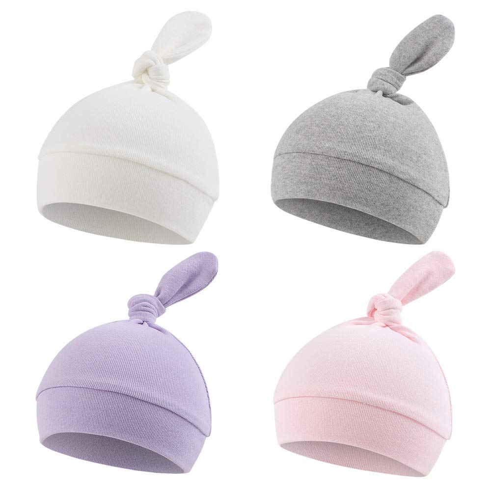 Newborn Hats For Boys Cotton Newborn Beanies Autumn Winter Infant Baby Girls Hat 0-12 Months (4Pack-B, S)