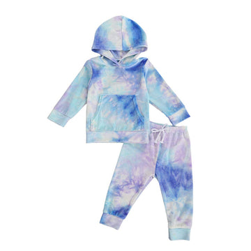Bagilaanoe Toddler Baby Girl Clothes Tie Dye Long Sleeve Sweatshirt Hoodie Tops Pants 2Pcs Outfit Set Velvet Fall Winter Clothin
