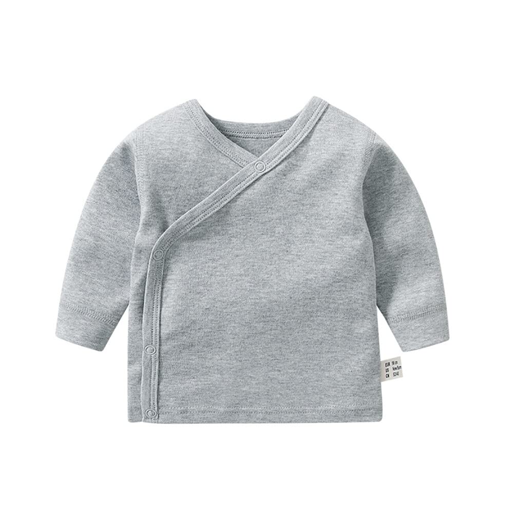 Rukosu Baby Long Sleeve Side-Snap Cotton Shirt Unisex Newborn Girls Boys Kimono Tee Shirts Top Grey New Born