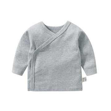 Rukosu Baby Long Sleeve Side-Snap Cotton Shirt Unisex Newborn Girls Boys Kimono Tee Shirts Top Grey New Born