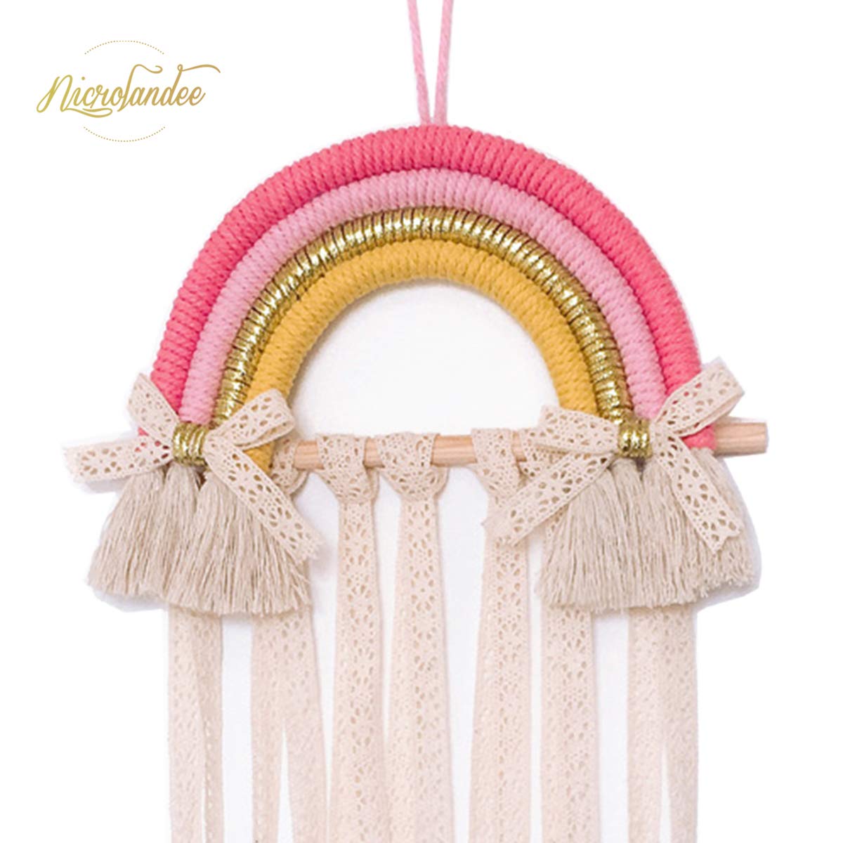 Nicrolandee Rainbow Tassels Hair Bows Holder Hanging - Baby Hair Accessories Storage Headband Holder Hair Clips Organizer Wall H