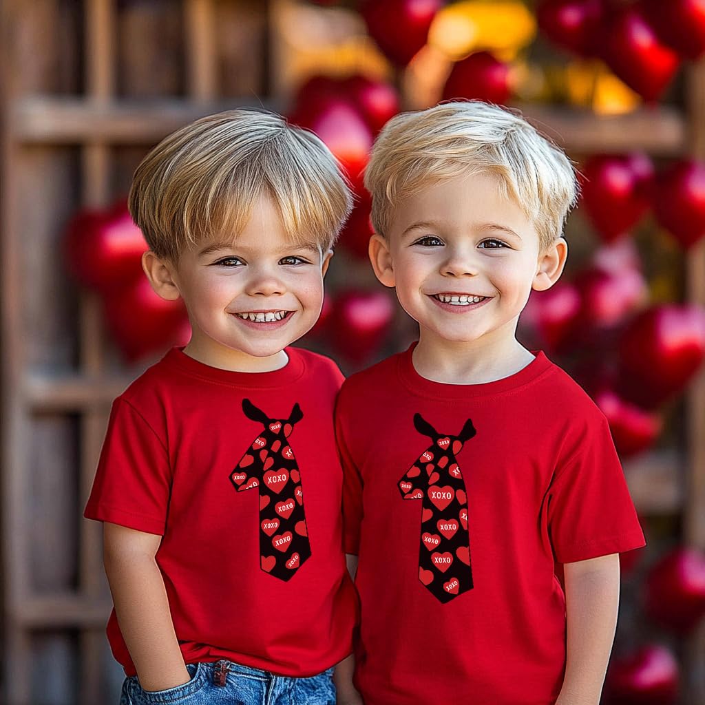 Little Boy Valentines Day Shirt Hugs And Kisses Heart Tie Graphic Vday Toddler Kids Xo Xo Heart Tops Size 7 Years