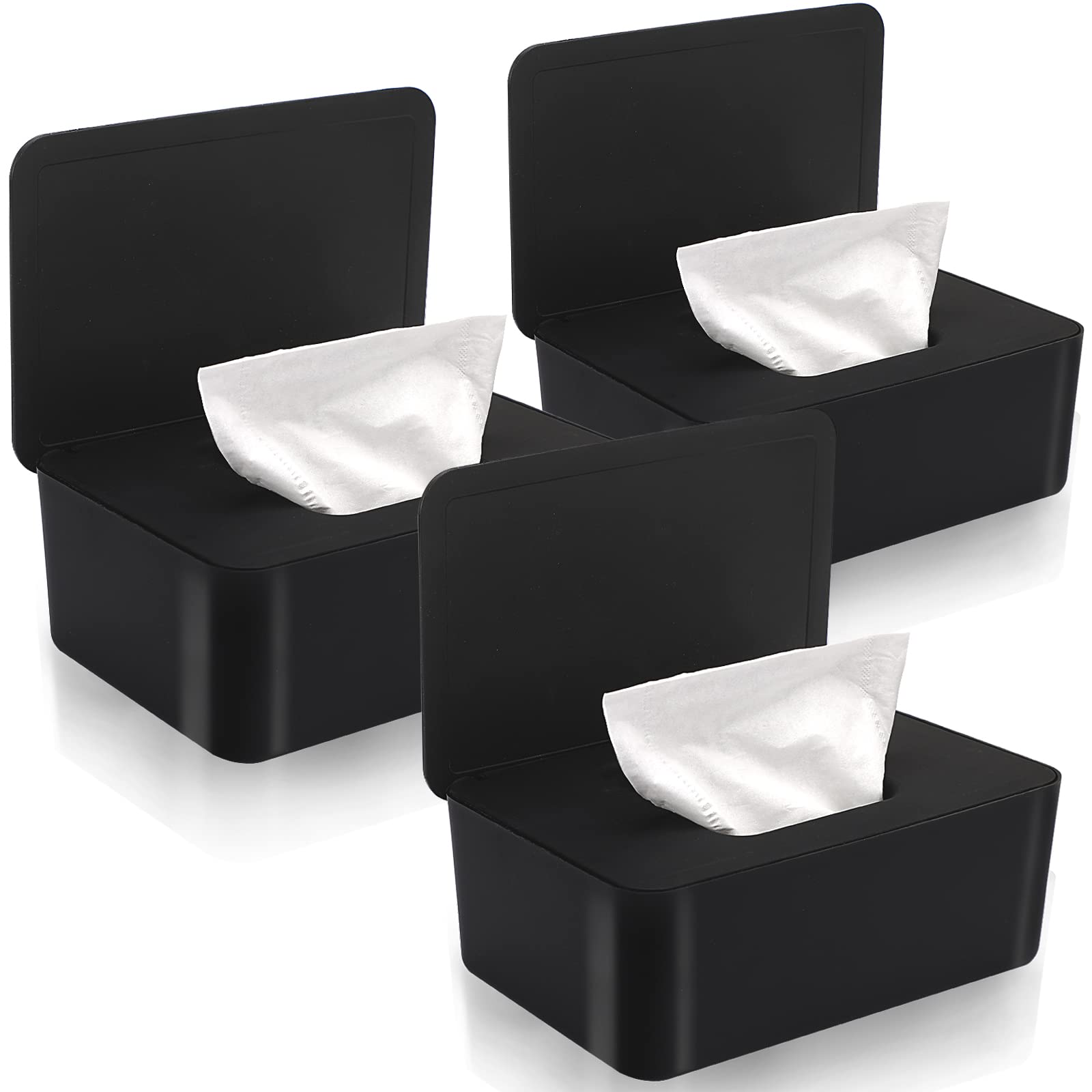 Novwang Baby Wipes Dispenser 3 Pack Wipe Holder With Lids, Keeps Wipes Fresh, Refillable Wipes Container With Sealing Design, Ba