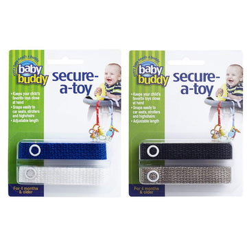 Baby Buddy Secure-A-Toy, Adjustable Pacifier And Teether Strap For Stroller, Highchair, And Car Seat, Assorted Boy Colors, 4 Pac