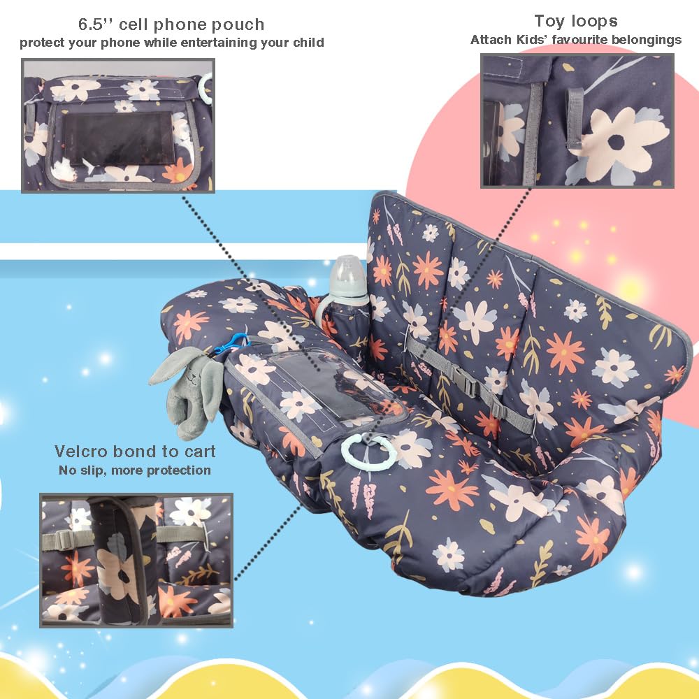 Shopping Cart Cover For Baby/Toddler, Cozy High Chair Cover & Grocery Cart Cover Cushion, Dark Blue