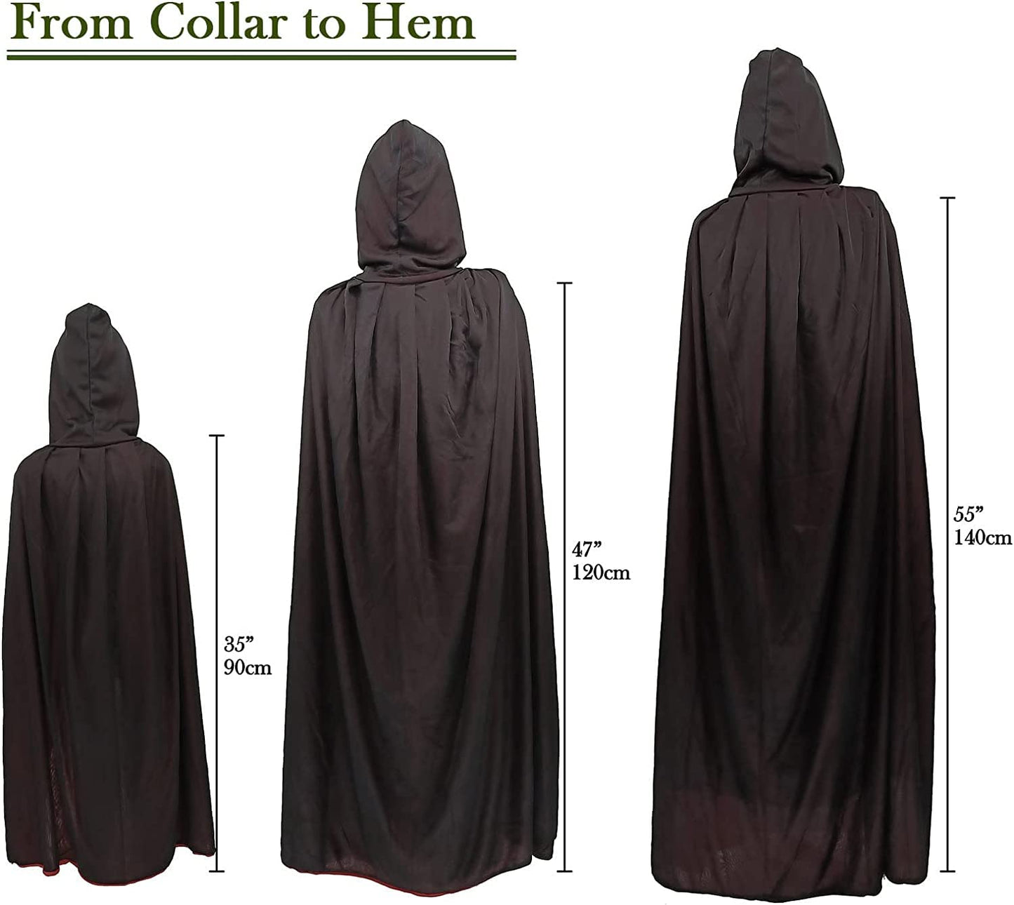Gardeningwill Double Face 55' Red Black Hooded Halloween Easter Christmas Cloak Goth Vampire Priate Cape