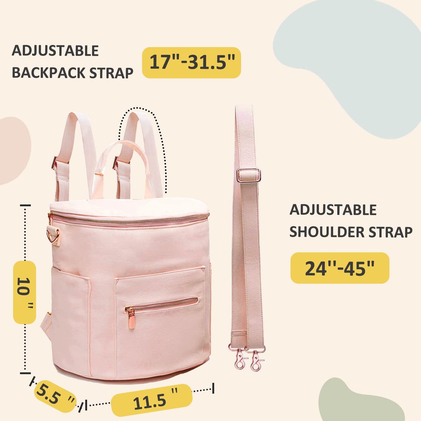 Mini Diaper Bag Leather By Miss Fong,Small Diaper Bag With In Bag Organizer, Insulated Pocket And Shoulder Strap(Pink Rose)