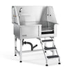 Vevor 38' Pet Dog Bathing Station W/Ramp, Professional Stainless Steel Dog Grooming Tub W/Storage Drawer, Floor Grate, Faucet,