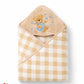 Hi mom Baby Hooded Towel, Peach Gingham, Teddy Bear Rainbow Embroidery, Soft Wrap for Infants (Brown)