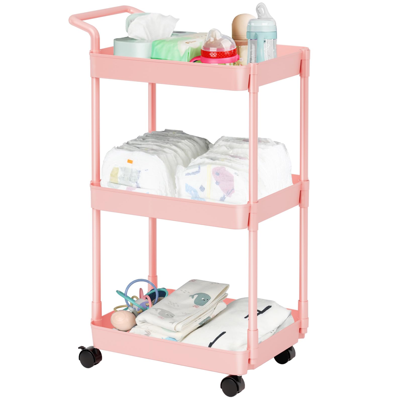 Volnamal Baby Diaper Caddy - Plastic Diaper Organizer for Nursery Essentials, Movable Cart for Changing Table & Crib, Easy to As