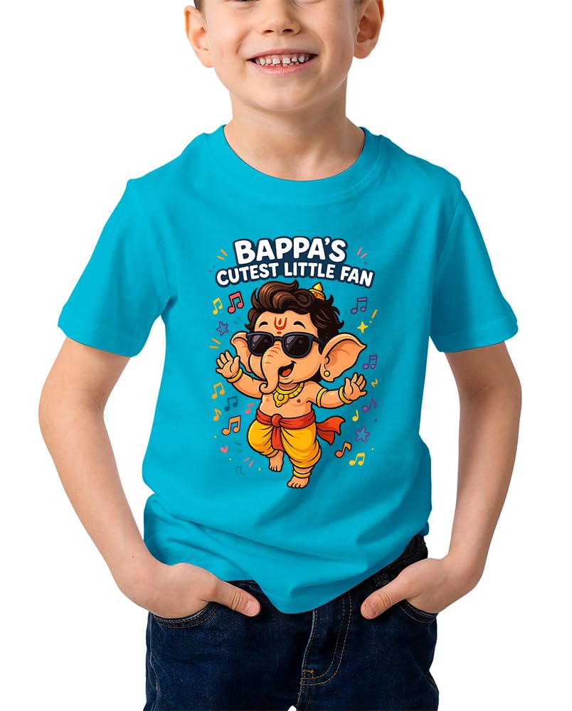 Caseria KidS Cotton Graphic Printed Half Sleeve TShirt  Bappa Little Fan (Sky Blue, 612 Months)