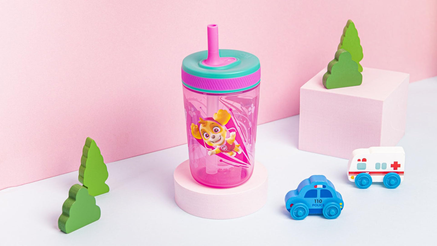 Zak Designs Kelso 15 oz Tumbler Set (Paw Patrol Skye & Everest) Leak-Proof Screw-On Lid with Straw Made of Durable Plastic and S
