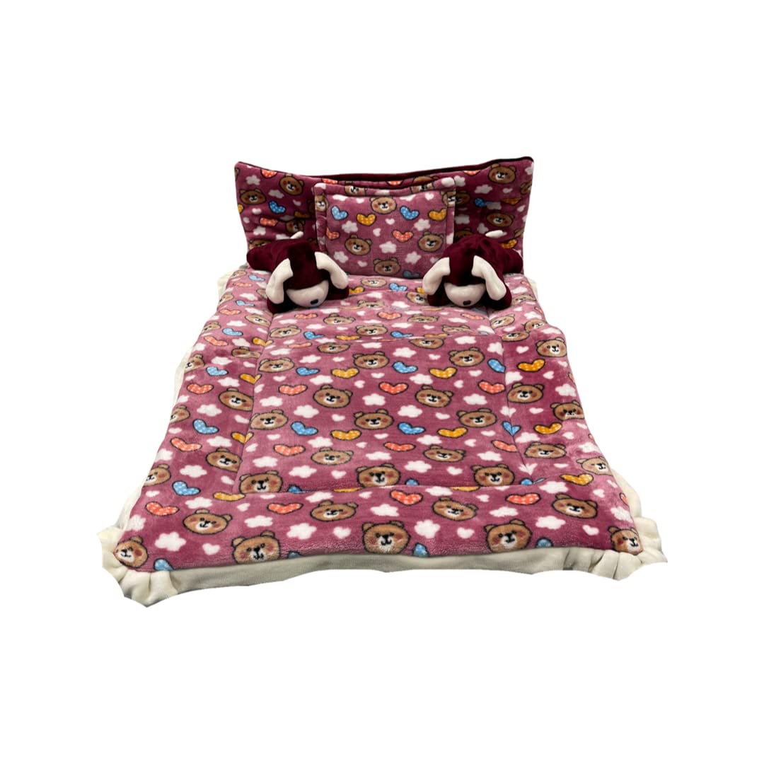 Pinks & Blues Full Sleeping 5 Piece Baby Bedding Set With 2 Puppy Shape Side Pillows (042Months) (Printed Purple)