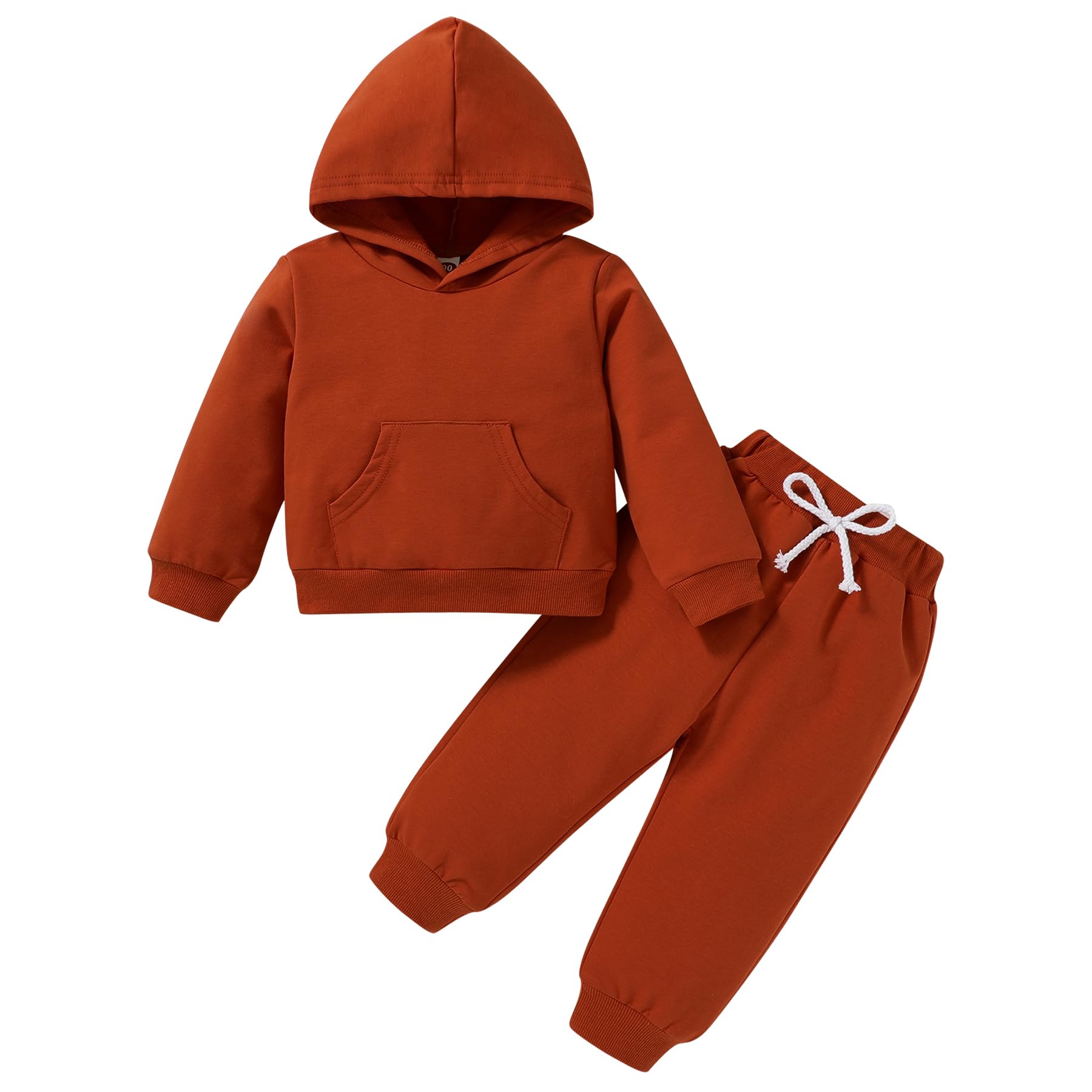 Happy Town Toddler Fall Outfits For Girl Boy Long Sleeve Hoodie Top And Long Sweatpants Set Toddler Sweatsuit (Solid Color-Brown