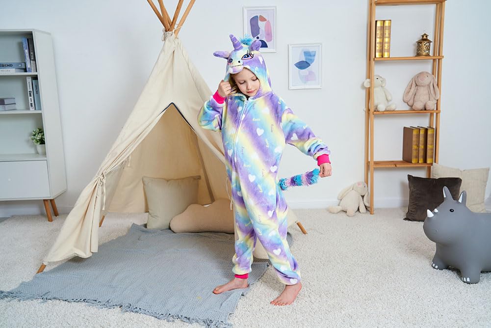 Newplush Christmas Girls And Boys Rainbow Cloud Unicorn Onesie Pajamas Soft Fleece Halloween Costume Sleepwear(10-12 Years)