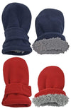 N'Ice Caps Baby Toddler Mittens Kids 2 Pairs Fleece Gloves Winter Warm Sherpa Lined (Navy/Red - Infant No Thumbs, 6-18 Months)
