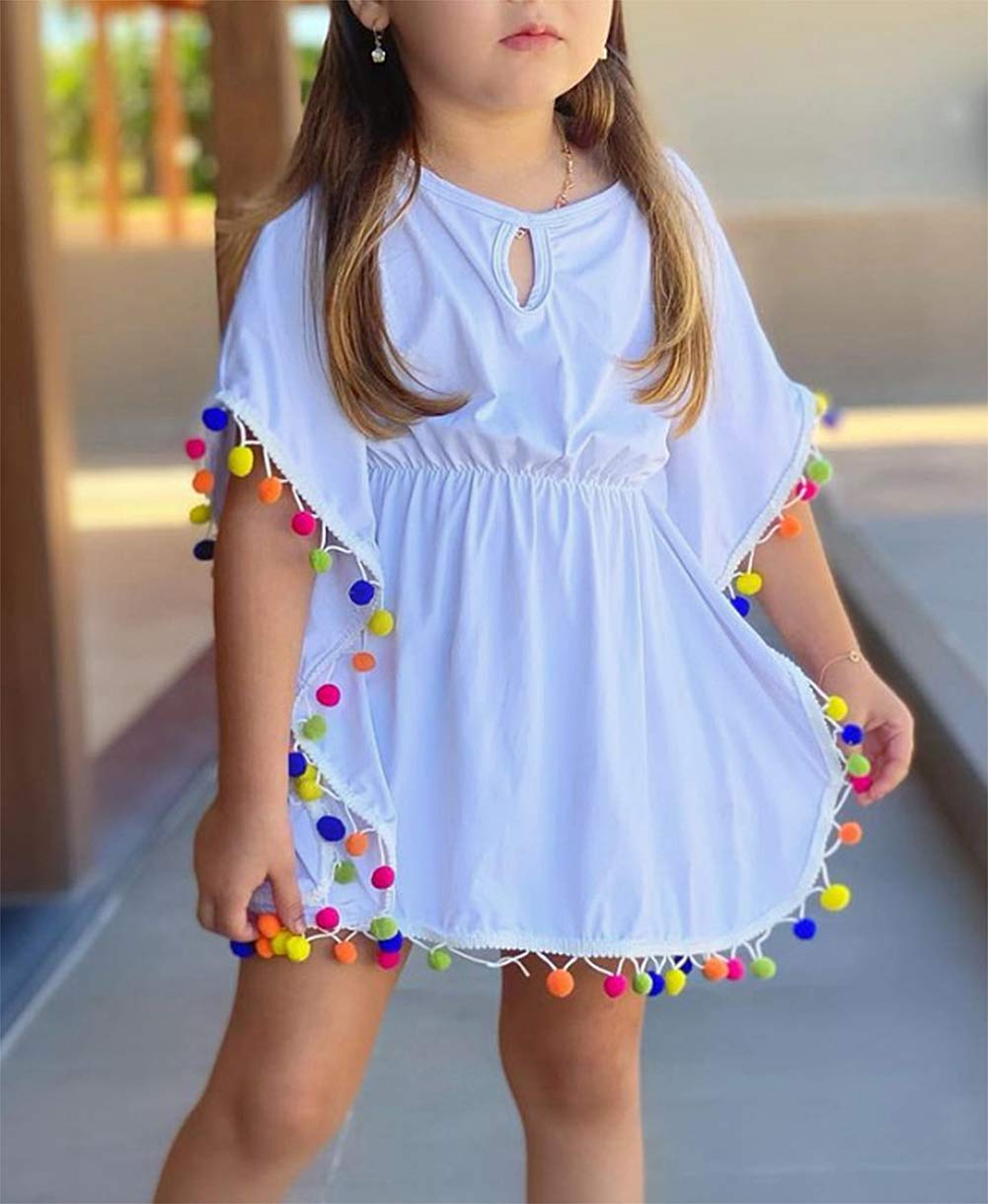 Douhoow Toddler Baby Girls Swim Cover-Up Beach Sundress Summer Poncho Rash Guards (1-2 T, Solid White)