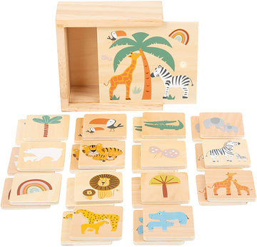 Small Foot Wooden Toys Safari Wooden Memory Game-Shape Sorting Matching Games for Boys and Girls- Perfect for Birthday Parties, 