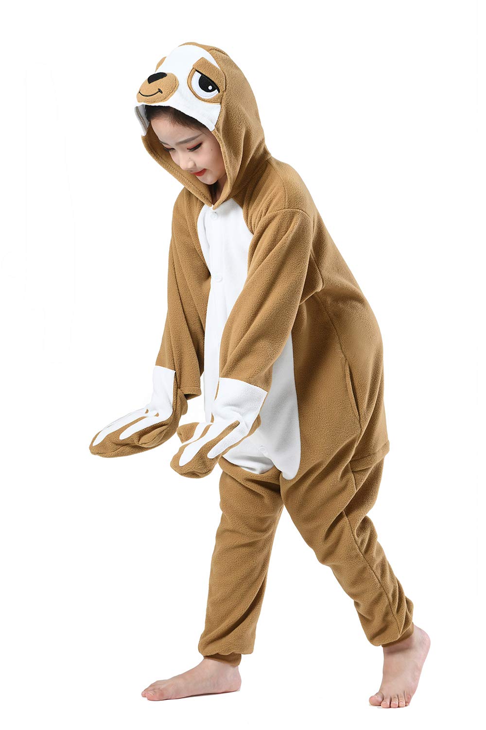 Canasour Kids Sloth Onesie Halloween Cosplay Costume Girls Animal Unisex Outfuit One Piece Hooded Soft Pajamas Brown Party 8-10