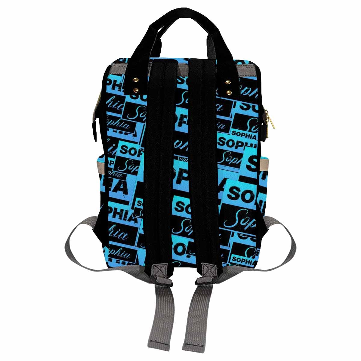 Personalized Name Diaper Backpack, Custom Blue & Black Name Diaper Bag Mummy Nursing Baby Bag Casual Travel Daypack Bag Fashion