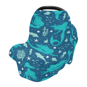 xigua Mermaid Car Seat Canopy Cover for Babies, Breathable Soft Stretchy Infant Newborn Nursing Breastfeeding Stroller Cover