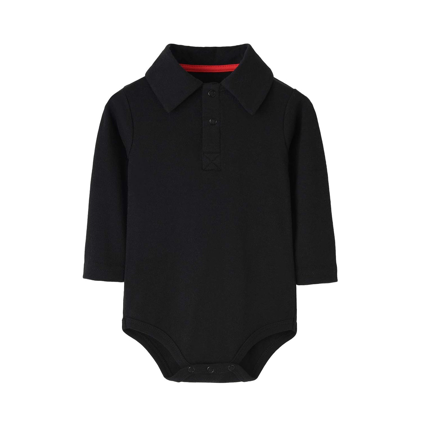 Teach Leanbh Infant Baby Polo Bodysuit Cotton Long Sleeve Pure Color Shirt 3-24 Months (6 Months, Black)