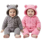 Baby Winter Fleece Romper, Hooded Bear Ears Design, Mint Green, FullZip Jumpsuit (2, Grey&Pink, 0309month)