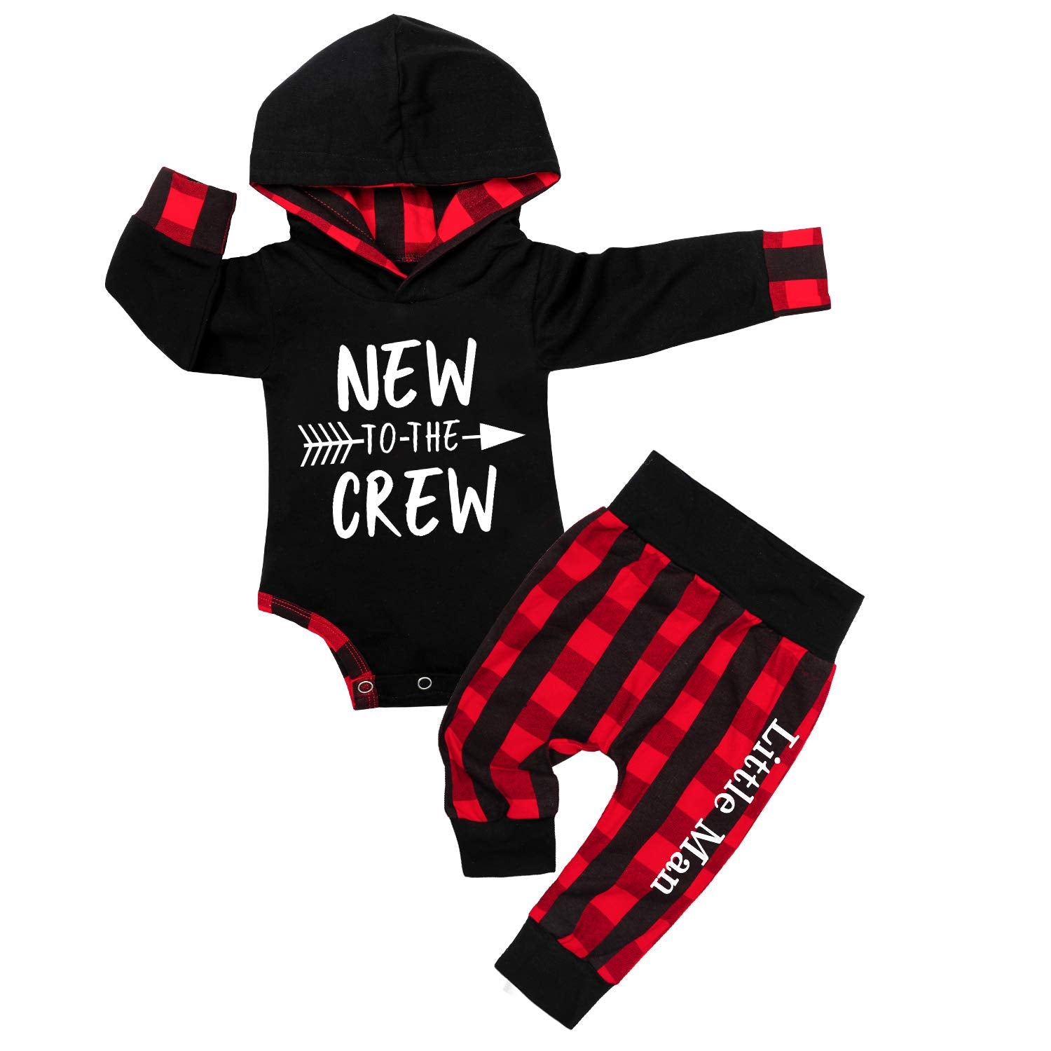 Fommy Baby Boy Clothes 6-9 Months New To The Crew Letter Print Hoodies+Plaid Long Pants 2Pcs Outfits Set Stuff Gifts