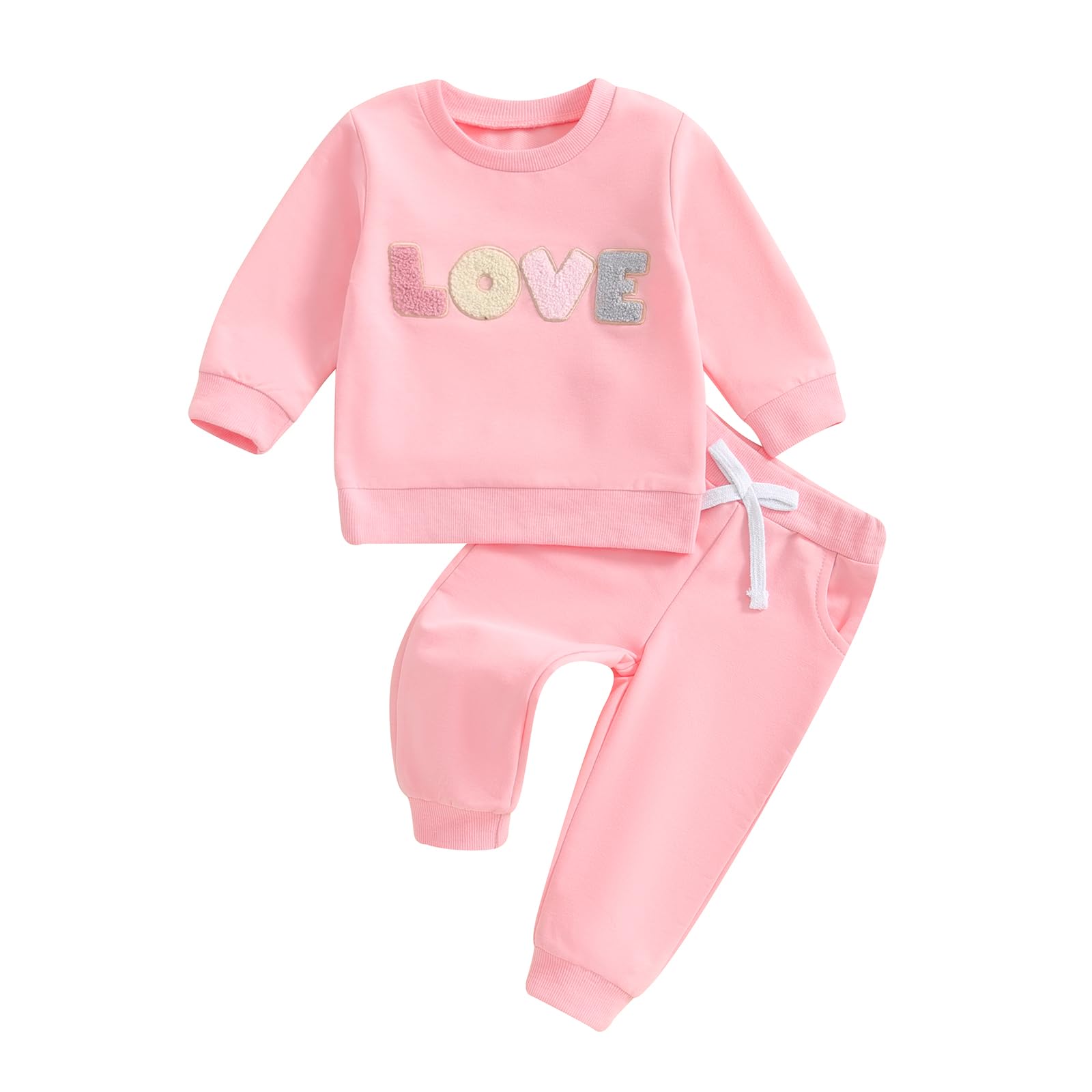 Mlpeerw Toddler Baby Girl Valentines Day Outfit 3 6 9 12 18 24 Months Long Sleeve Sweatshirt Pants Set Cute Spring Clothes (A Pi